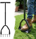 VEVOR Aérateur de pelouse 23,5 cm manuel, Aérateur de pelouse avec 15 broches en fer, longue poignée en T, large plaque, outil d'aération du sol, aérateur de pelouse pour sol compacté, entretien de pelouse, jardin, noir