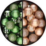 Merkloos / Sans marque Kaemingk B.V. Kunststof kerstballen - 28 stuks - groen en lichtbruin - 3 cm