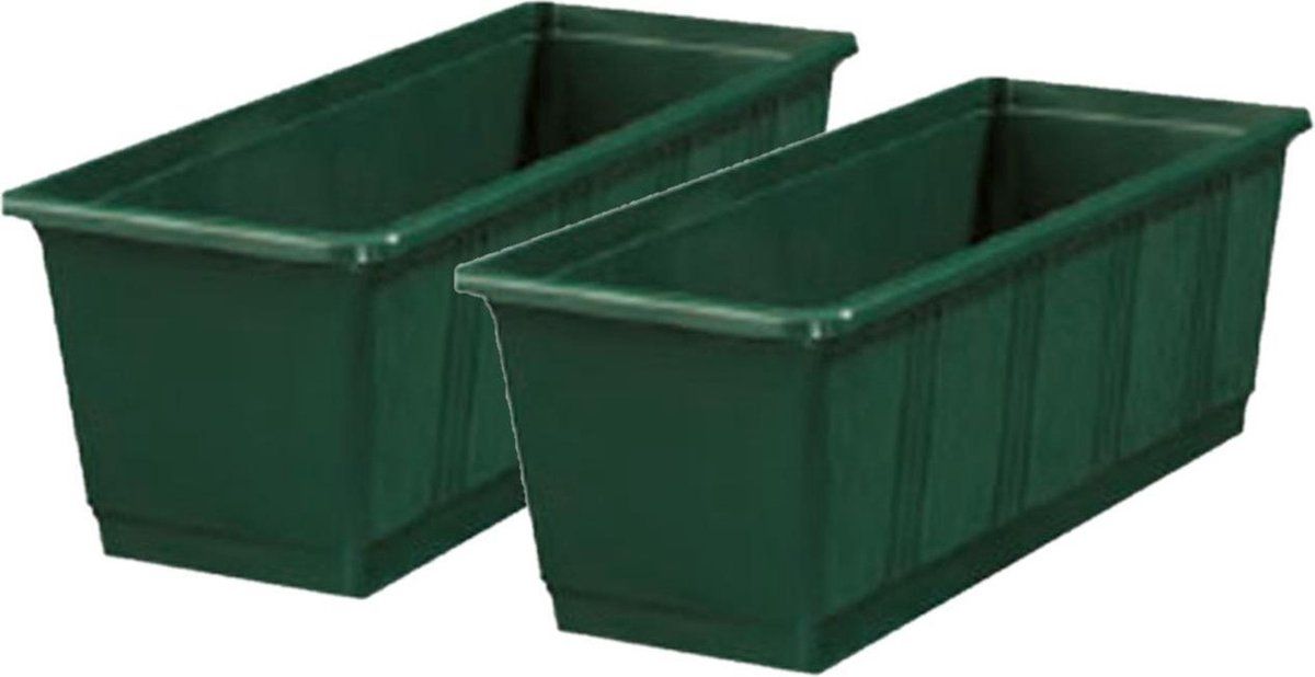 Geli Set van 5x stuks plantenbakken donker groen rechthoekig 60 x 17,5 x 14,5 cm - Bloembakken/plantenbakken voor binnen/buiten