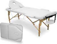 WELLCORE Houten inklapbare massagetafel, met inklapbare rugleuning, PLUS, 185 x 65 cm, kunstleer, verstelbare hoogte, afneembare hoofdsteun, gezichtsgat, wit, tot 225 kg