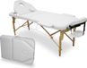 WELLCORE Houten inklapbare massagetafel, met inklapbare rugleuning, PLUS, 185 x 65 cm, kunstleer, verstelbare hoogte, afneembare hoofdsteun, gezichtsgat, wit, tot 225 kg