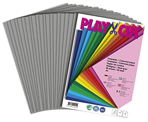 PLAY-CUT Gekleurd papier, A4, 130 g/m2, staalgrijs, 20 vellen, effen kleur