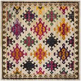 SAFAVIEH Monaco Collection Boho tapijt voor woonkamer, eetkamer, slaapkamer, korte pool, ivoor en multi, 200 x 200 cm
