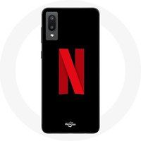 Maniacase Tasje voor Samsung Galaxy A02 Netflix Rood Logo Zwarte Achtergrond