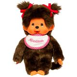 BANDAI - Monchhichi - Pluche - Meisje met roze en wit slabbetje 20 cm - 25555