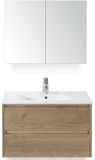 BES LED Dante Badmeubelset 80 cm - Natuur Eiken - Keramische Wastafel Wit Enjoy met Spiegelkast