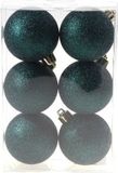 Cosy & Trendy Kerstballen - 6 stuks - petrol blauw/groen - glitters - 6 cm - kunststof