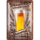 Nostalgic-Art Retro metalen bord, 20 x 30 cm, water smaakt beter – cadeau-idee voor bierfans, van metaal, vintage design met spreuk