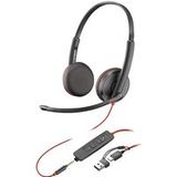 HP Poly Blackwire 3225 - Blackwire 3200 Series - headset - op oor - met bekabeling - 3,5 mm-stekker, USB-C - zwart - gecertificeerd voor Skype for Business, Cisco Jabber-certificering, Avaya-gecertificeerd, UC-gecertificeerd