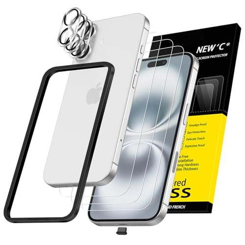 NEW'C 3 x Screen Protector voor iPhone 16 Plus (6,7 inch) en 3 x Camera Lens Protector