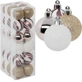 Atmosphera Kerstballen 36x - Champagne/Roze/Wit/Goud - 4 cm - Kunststof