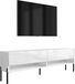 3xE living meuble TV 170 cm, blanc mat / blanc brillant, avec pieds droits noirs