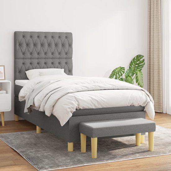 vidaXL Boxspring met matras, stof, donkergrijs, 100x200 cm