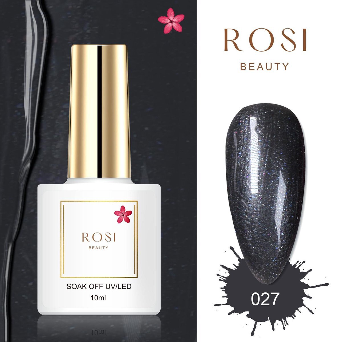 Rosi Beauty Gelpolish - Gel nagellak - Gellak - 10 ML - UV & LED - Zwart 027 Shiny Black