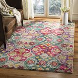 Safavieh Boho Chic Geweven Vloerkleed voor Binnen, Monaco Collectie, MNC248, in Grijs & Fuchsia, 155 X 231 cm