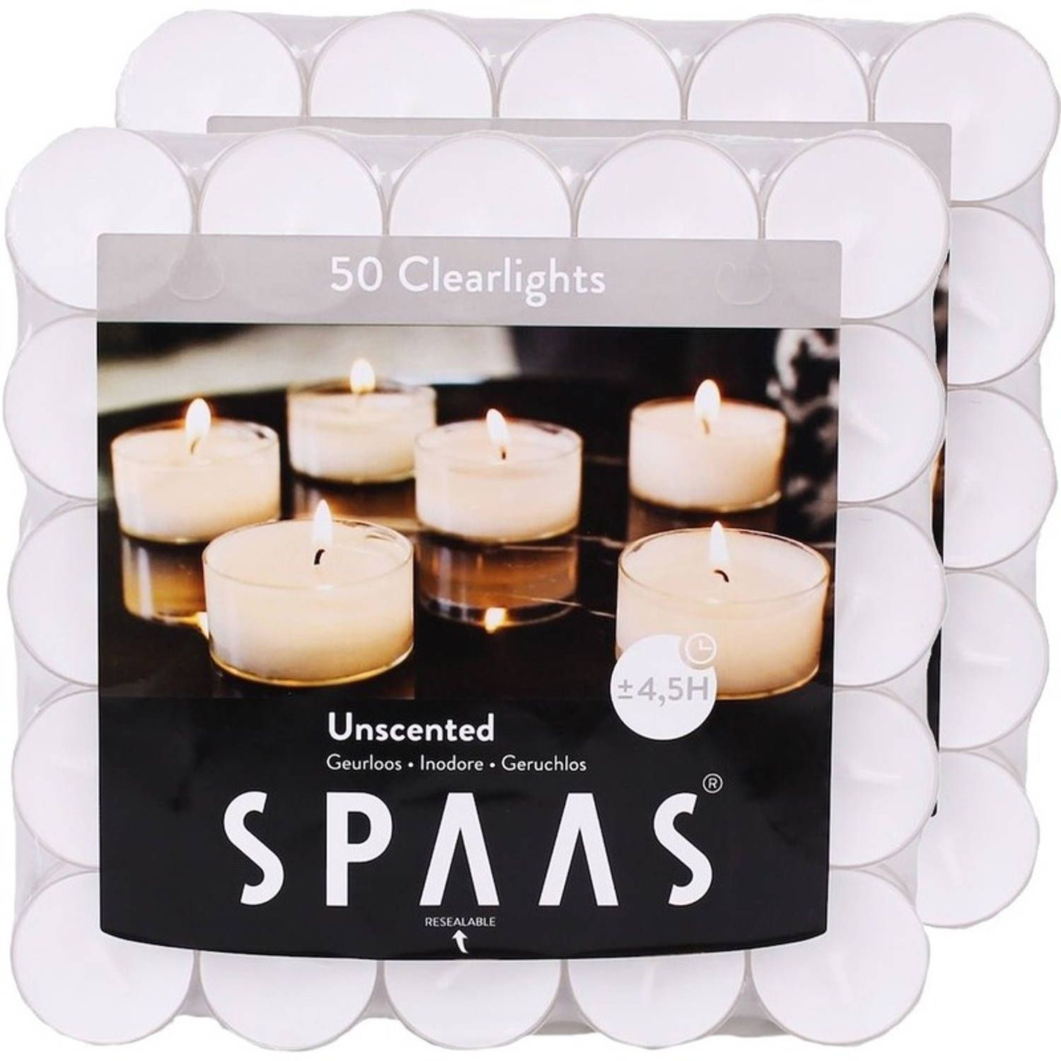 Spaas Clearlights Waxinelichtjes - 100 Stuks - Wit - 4,5 Branduren