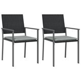 VidaXL Tuinstoelen 2 st met kussens 54x62,5x89 cm poly rattan zwart