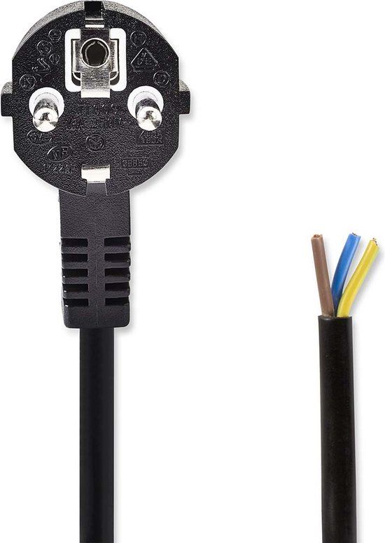 Nedis Stroomkabel - Type F (CEE 7/7) Male - Open - 1.80 m - Zwart