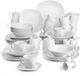 Grandeur Bordenset – Service de vaisselle – 6 personnes – 50 pièces – Blanc céramique – Assiettes de petit-déjeuner – Service de table élégant
