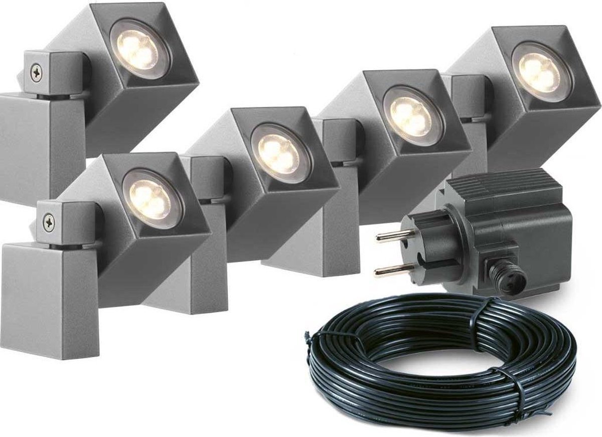 ABC-LED 5x LED wand spot - 2 Watt - 12V - Grijs - complete set