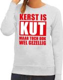 Bellatio Decorations Foute Kersttrui - Kerst is kut maar toch ook wel gezellig - grijs - voor dames L