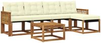 vidaXL - Bank loungeset - 5 zitplekken - Natuurlijk en crème - Acacia hout