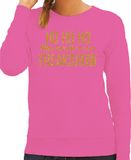 Bellatio Decorations Foute kersttrui/sweater voor dames - Hohoho freak show - roze - glitter goud L