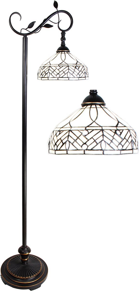 Lumilamp Tiffany Vloerlamp 152 cm Bruin Beige Glas Staande Lamp Glas in Lood Tiffany Lamp