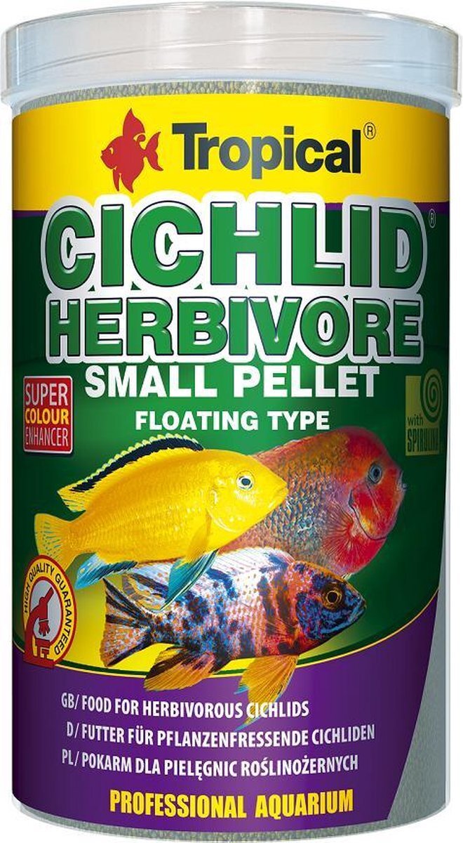 Tropical Cichlide Pellets | Herbivoor Small (1 Liter) | Cichlide Visvoer