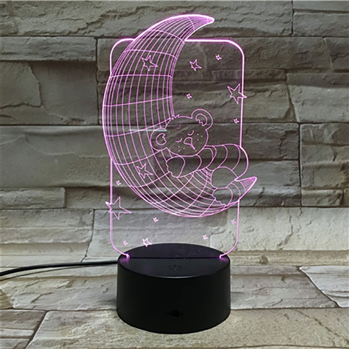 MC Living 3D Led Lamp Met Gravering - RGB 7 Kleuren - Teddybeer Op Maan