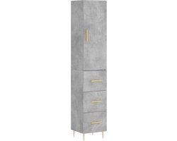 vidaXL Hoge Kast - 34,5x34x180 cm - Bewerkt Hout - Betongrijs