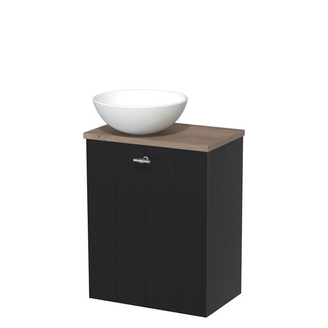 Maxaro Modulo Toiletmeubel 41 cm - Mat Zwart - Middenbruin Eiken