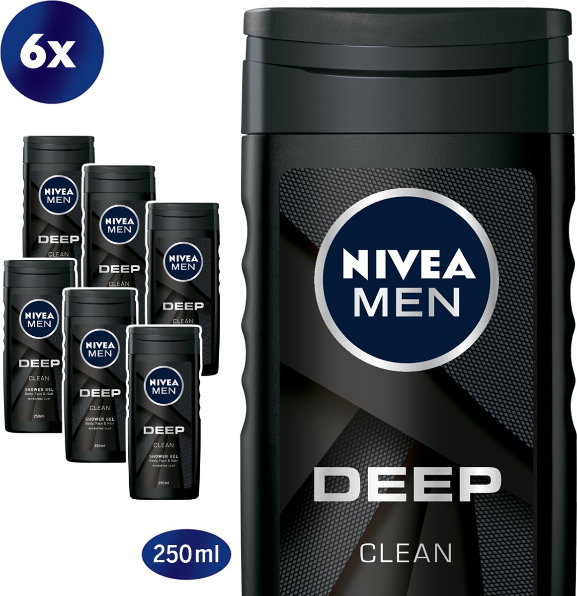 Nivea MEN Deep Clean - 6 x 250ml - Voordeelverpakking - Douchegel