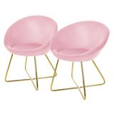 ML-Design Eetkamerstoelen Set van 2 Fluweel Roze met Ronde Rugleuning en Goudkleurige Metalen Poten