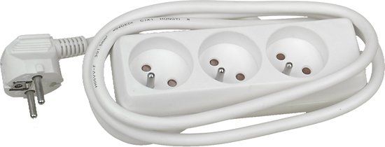 Chacon 3-socket plugboard - 1.5m - White