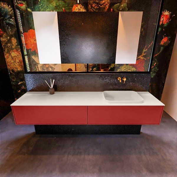 Mondiaz ERIN 200cm badmeubelset onderkast Fire met 2 lades Wastafel RIDGE rechts Linen ERIN12614