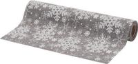 Merkloos Set van 2x stuks kerst diner tafelloper zilver met sneeuwvlokken 250 x 21 cm - polyester