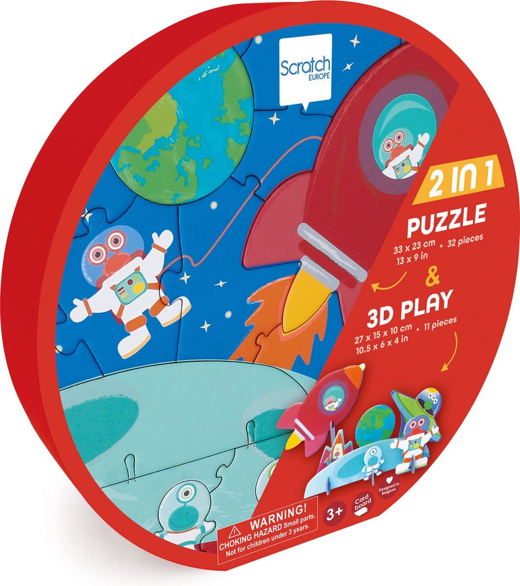 Scratch Europe Scratch PlayPuzzle 32pcs: 3D RUIMTE 33x23,1cm, in ronde doos 20x20x4,5cm, 3+