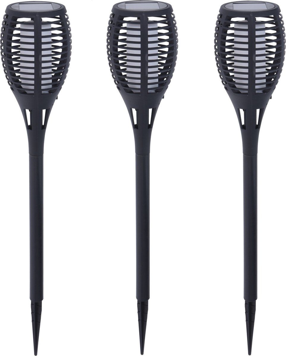 Garden Pro 3x Solar fakkels/toortsen vlam effect zwart tuinverlichting 49 cm