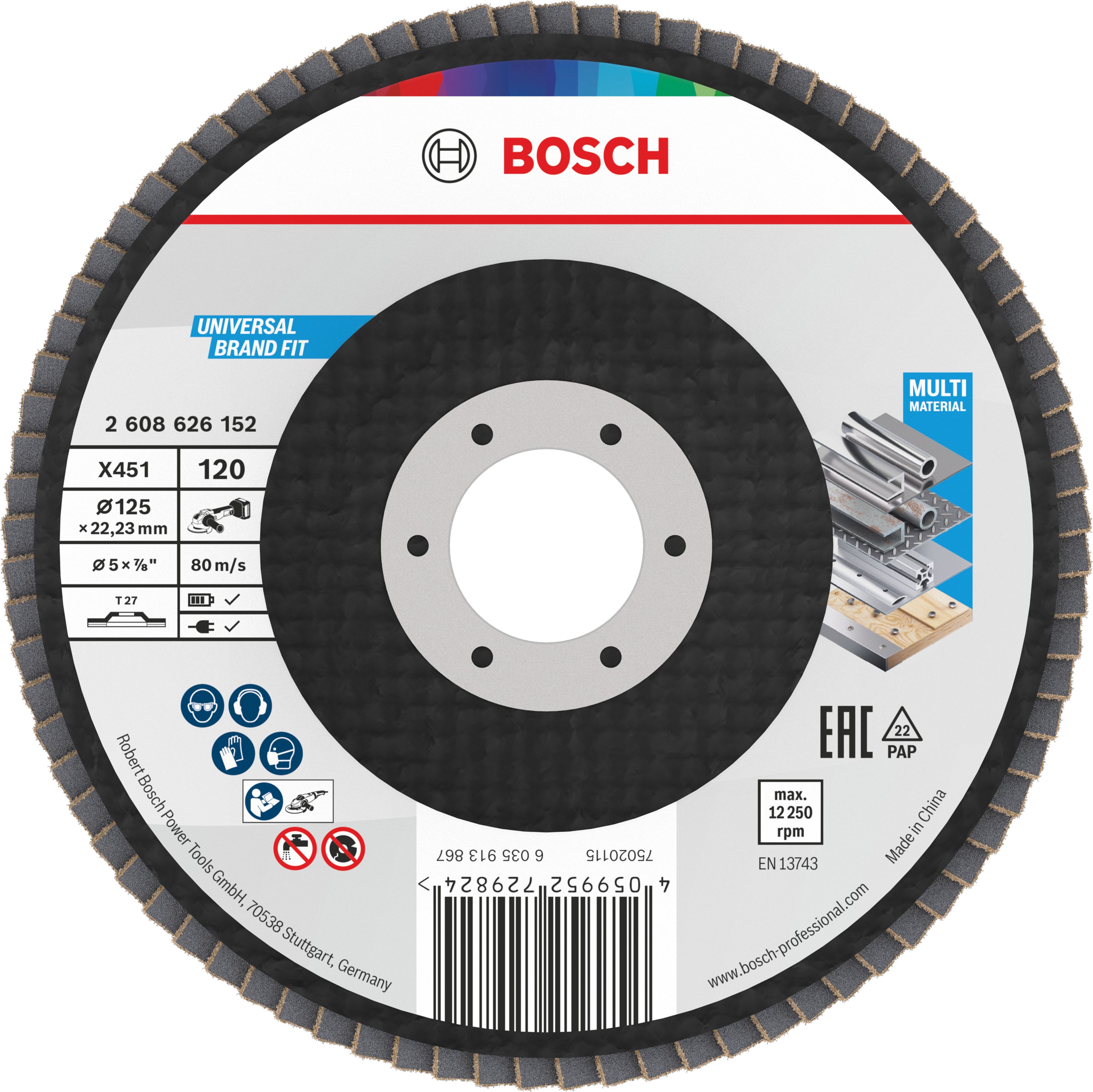 Bosch Accessoires X451 Lamellenschuurschijf | 125 x 22,23 mm | G120 | T27 - 2608626152