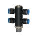Riegler T-meervoudige verdeler »Blaue serie«, 4-voudig, draaibaar, R 1/4 a., voor slot buiten-Ø 6 mm, werkdr. Maximale 15 bar, kunststof/MS vern.
