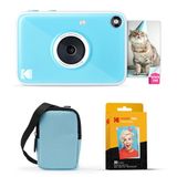 KODAK Printomatic+ 10MP Instantcamera Startpakket (Blauw) met Draagtas, RGB-LED-indicator en ZINK 20-stuks Kleefpapier – Blauw