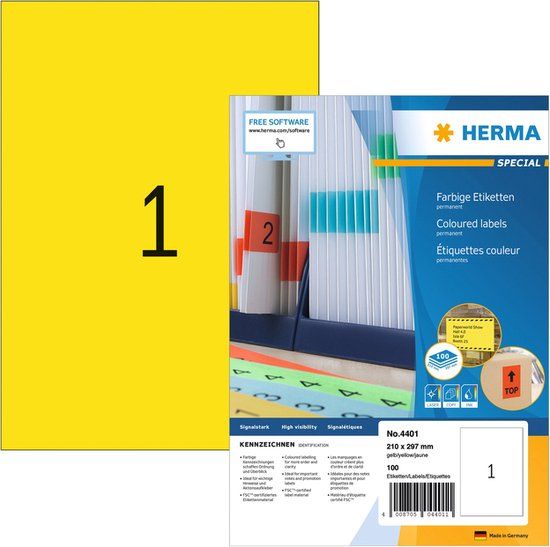 Herma Etiketten 4401 A4 Geel 14 stuks