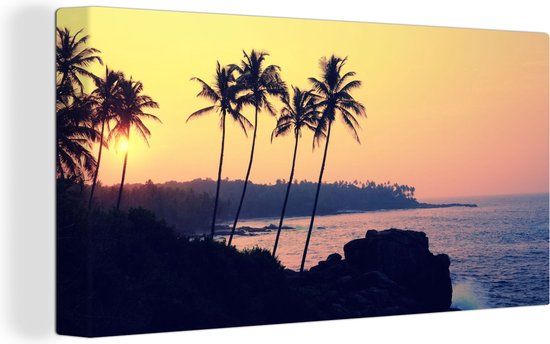 OneMillionCanvasses Canvas schilderij 160x80 cm - Zee Palmboom Landschap - Multicolor