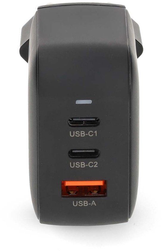 Nedis Oplader - 70 W - GaN - PD3.0 - 1.5 / 2.25 / 2.5 / 3.0 / 3.5 A - Outputs: 3 - USB-A / 2x USB-C - Automatische Voltage Selectie - Zwart