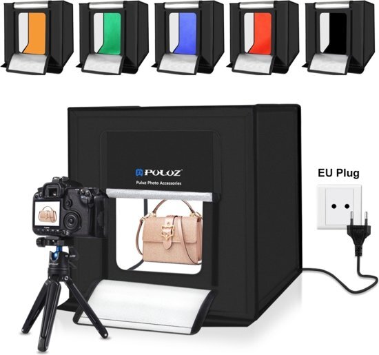 PULUZ Professionele Foto Studio Box 40 x 40 x 40 cm Draagbare Foto Studio Set Opvuwbare Foto Studio Softbox Inclusief LED verlichting en 6 kleuren achtergronden