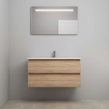 On Line Badkamermeubelset - 100 cm - Voorgemonteerd - Acryl Wastafel - 1 Kraangat - Spiegel met LED-Verlichting - Eiken