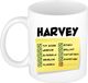 Bellatio Decorations Naam mok Harvey - wit - top gozer - keramiek - 300 ml - cadeau collega beker