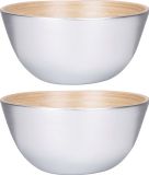 Merkloos / Sans marque Edco Eindhoven Bv Schaaltje/kommetje - 2x - zilver - bamboe - D14 cm