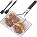 Panier à grillades sans marque en acier inoxydable avec poignée - Étui de charge inclus - Grill carré - Pliable - Portable - 50x32x3,5cm